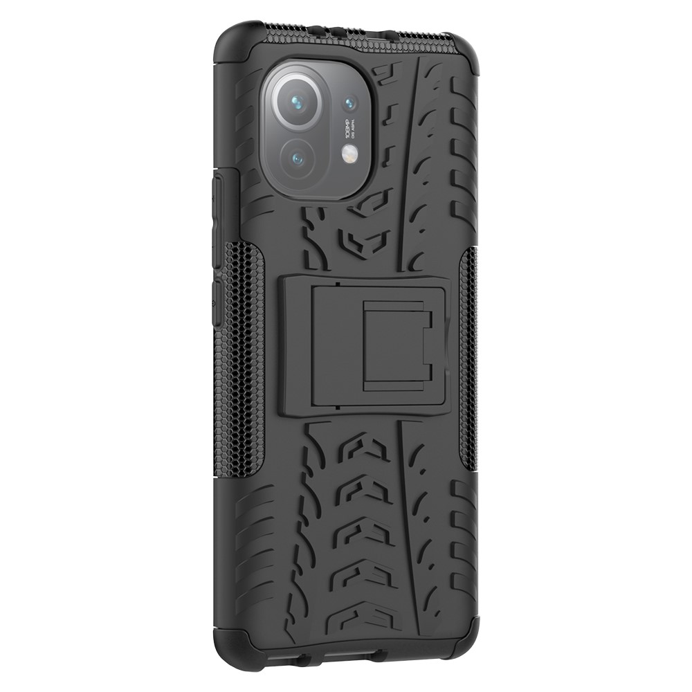 Faltbarer Kickstand Cool Tire PC + TPU Hybrid -shell -hülle Für Xiaomi Mi 11 - Schwarz