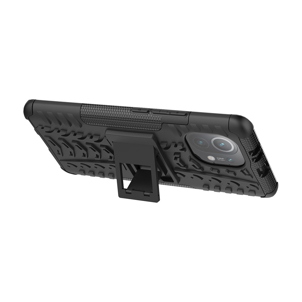 Foldable Kickstand Cool Tyre PC + TPU Hybrid Shell Case for Xiaomi Mi 11 - Black-6