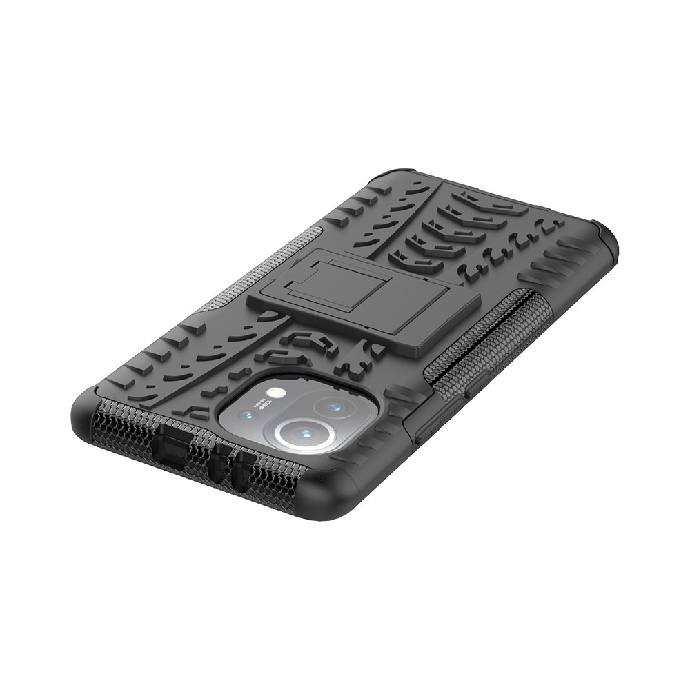 Caixa de Casca Híbrida de Kickstand Dobrable Kickstand PC + TPU Hybrid Para Xiaomi Mi 11 - Preto