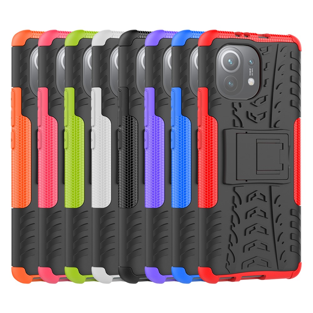 Foldable Kickstand Cool Tyre PC + TPU Hybrid Shell Case for Xiaomi Mi 11 - Black-9