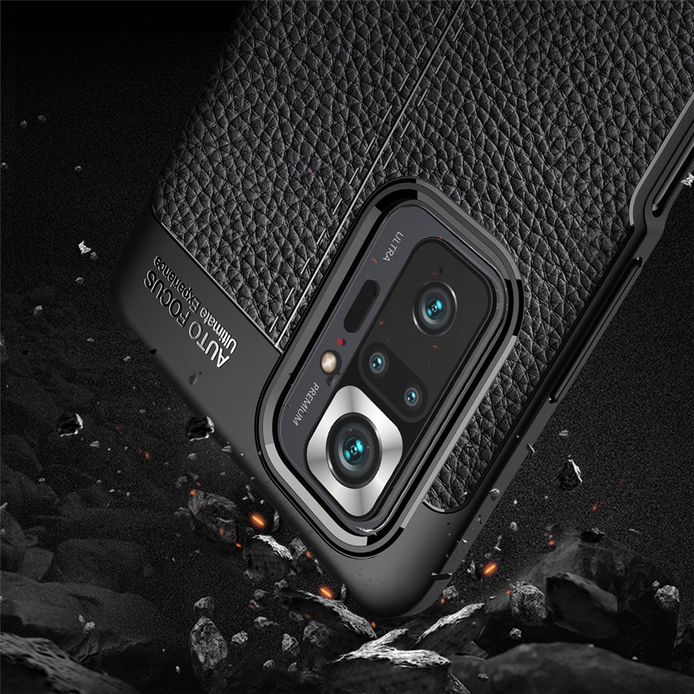 Litchi Grain Soft TPU Protector Copertina Del Telefono Cellulare Case Per Xiaomi Redmi Note 10 Pro - Nero