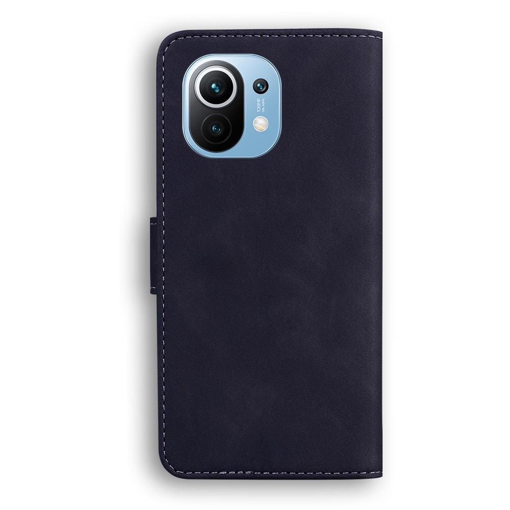 Solid Color Wallet Design Case for Xiaomi Mi 11 Leather Phone Stand Case - Black-3