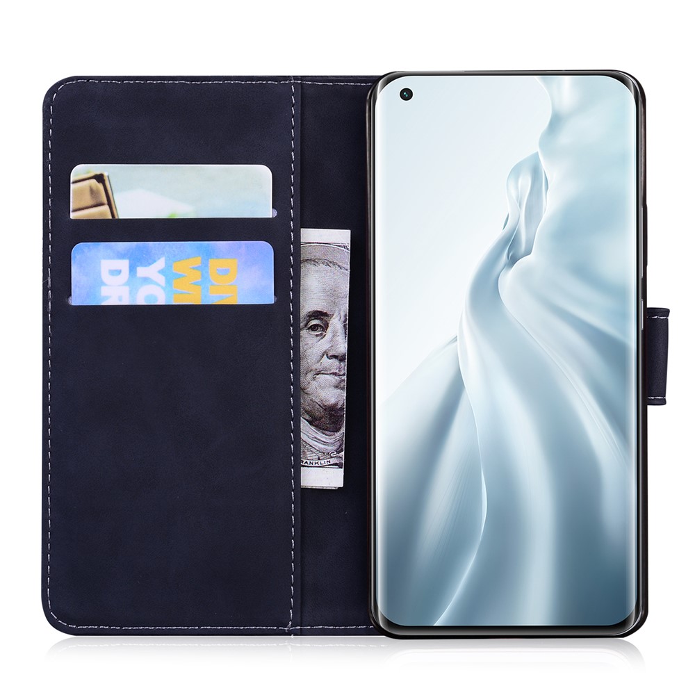 Solid Color Wallet Design Case for Xiaomi Mi 11 Leather Phone Stand Case - Black-4