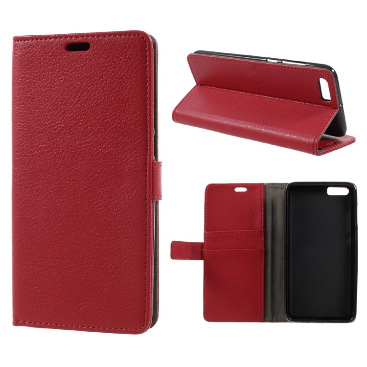 Litchi Texture Leather Stand Phone Cover with Card Slots for Xiaomi Mi 6 Plus - Red-1