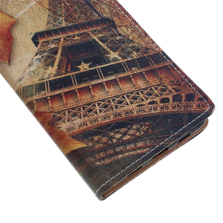 Patterned Wallet Stand Leather Mobile Phone Case for Xiaomi Mi 6 Plus - Eiffel Tower and Maple Leaves-6