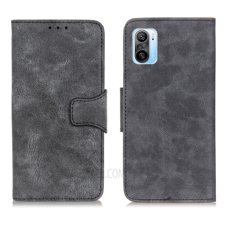 Vintage Style Split Leather Wallet Stand Mobile Phone Cover Case for Xiaomi Redmi K40 Pro / Redmi K40 - Grey-1