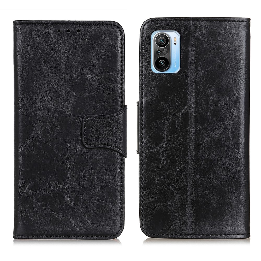 Crazy Horse Texture Split Leather Wallet Stand Phone Case Cover for Xiaomi Redmi K40 Pro / Redmi K40 - Black-1