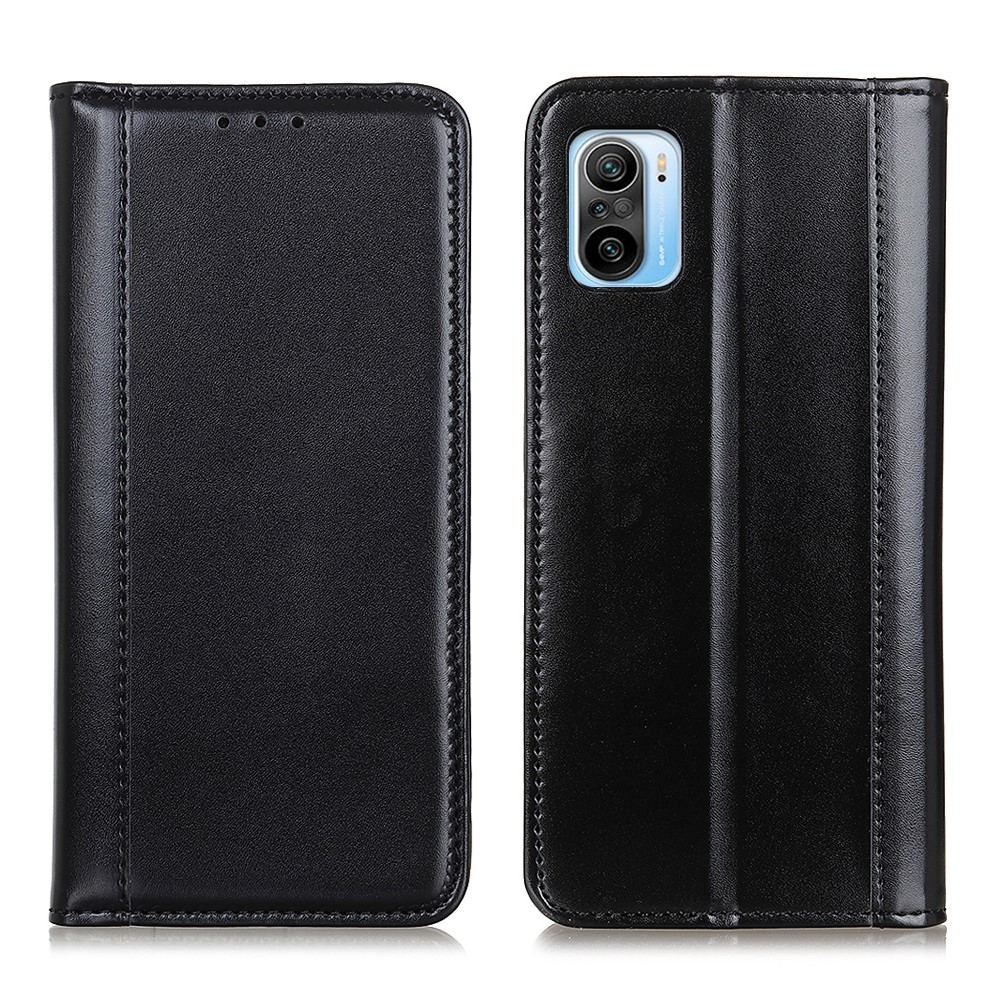 Wallet Design Magnetic Suction Folio Flip Split Leather Phone Case for Xiaomi Redmi K40/K40 Pro - Black-1