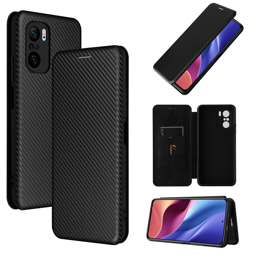 Auto-absorbed Stand Carbon Fiber Texture Leather Shell Cover for Xiaomi Redmi K40 Pro / Redmi K40 / Redmi K40 Pro+ / Mi 11i / Poco F3 - Black-2