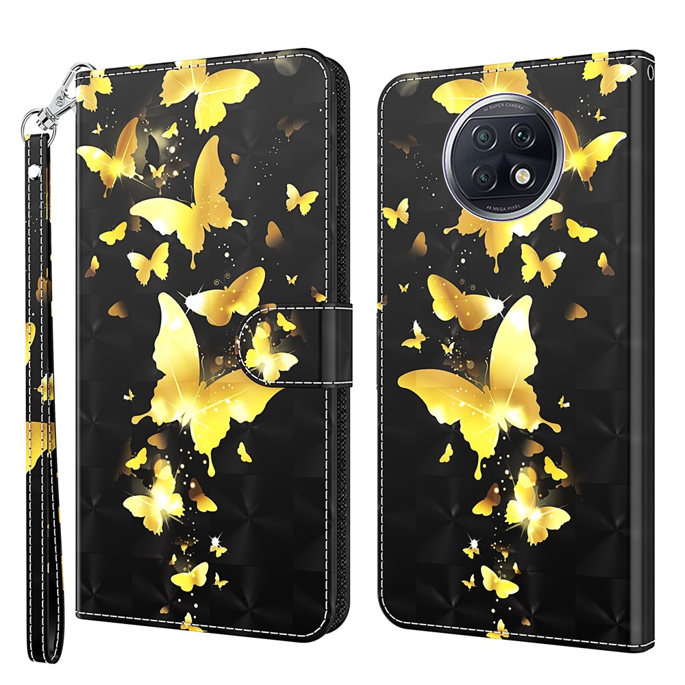 Pattern Printing Wallet Stand Design PU Leather Phone Case Shell for Xiaomi Redmi Note 9T 5G / Note 9 5G - Gold Butterfly-1