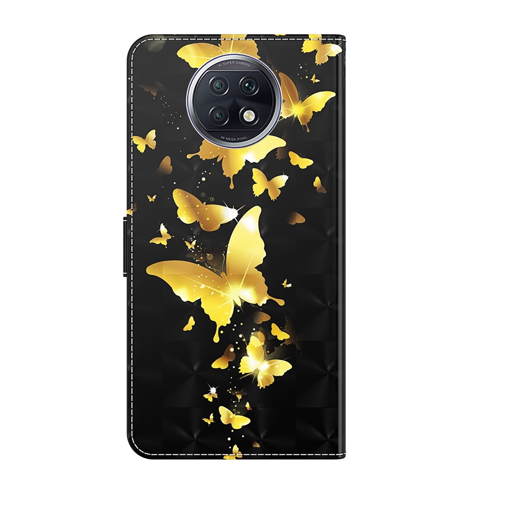 Pattern Printing Wallet Stand Design PU Leather Phone Case Shell for Xiaomi Redmi Note 9T 5G / Note 9 5G - Gold Butterfly-3