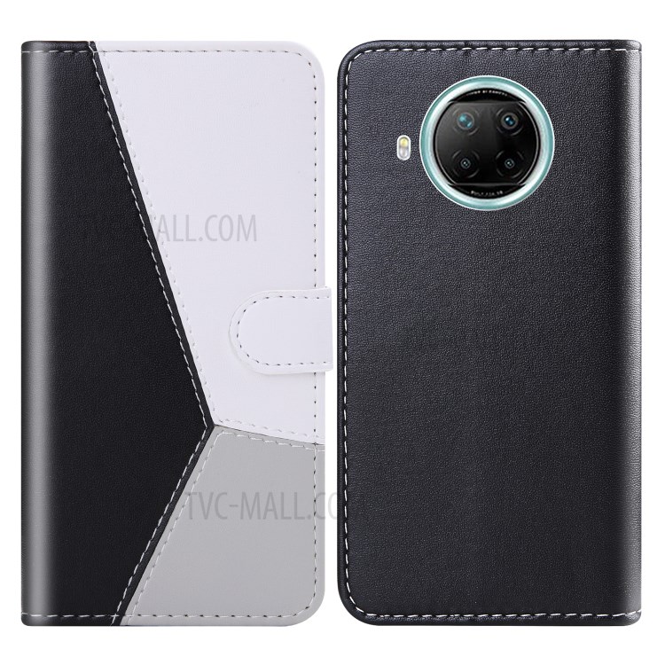 Three-color Splicing Wallet Stand Protector PU Leather Shell for Xiaomi Redmi Note 9 Pro 5G / Xiaomi Mi 10T Lite 5G / Xiaomi Mi 10i 5G - Black/White/Grey-1