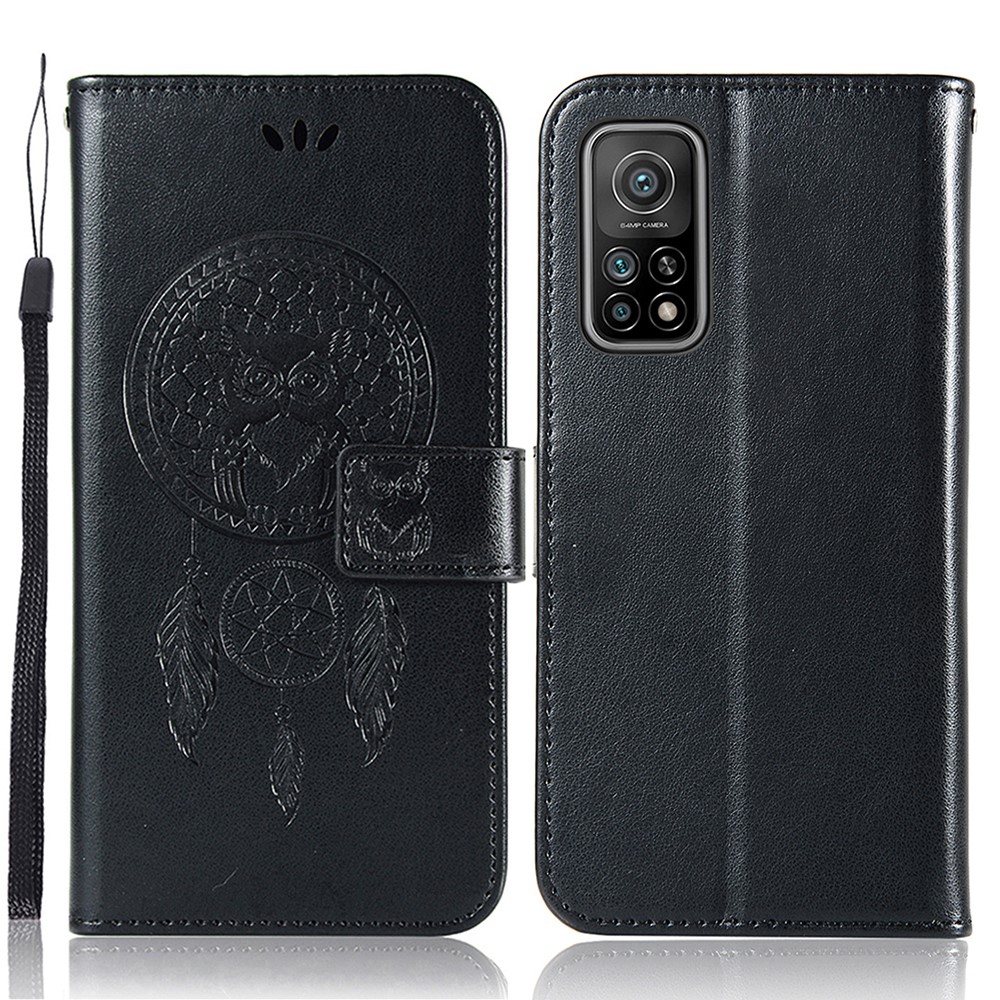Dream Catcher and Owl Pattern Imprinting Design Leather Wallet Cell Phone Case for Xiaomi Mi 10T 5G/Mi 10T Pro 5G/Redmi K30S - Black-1