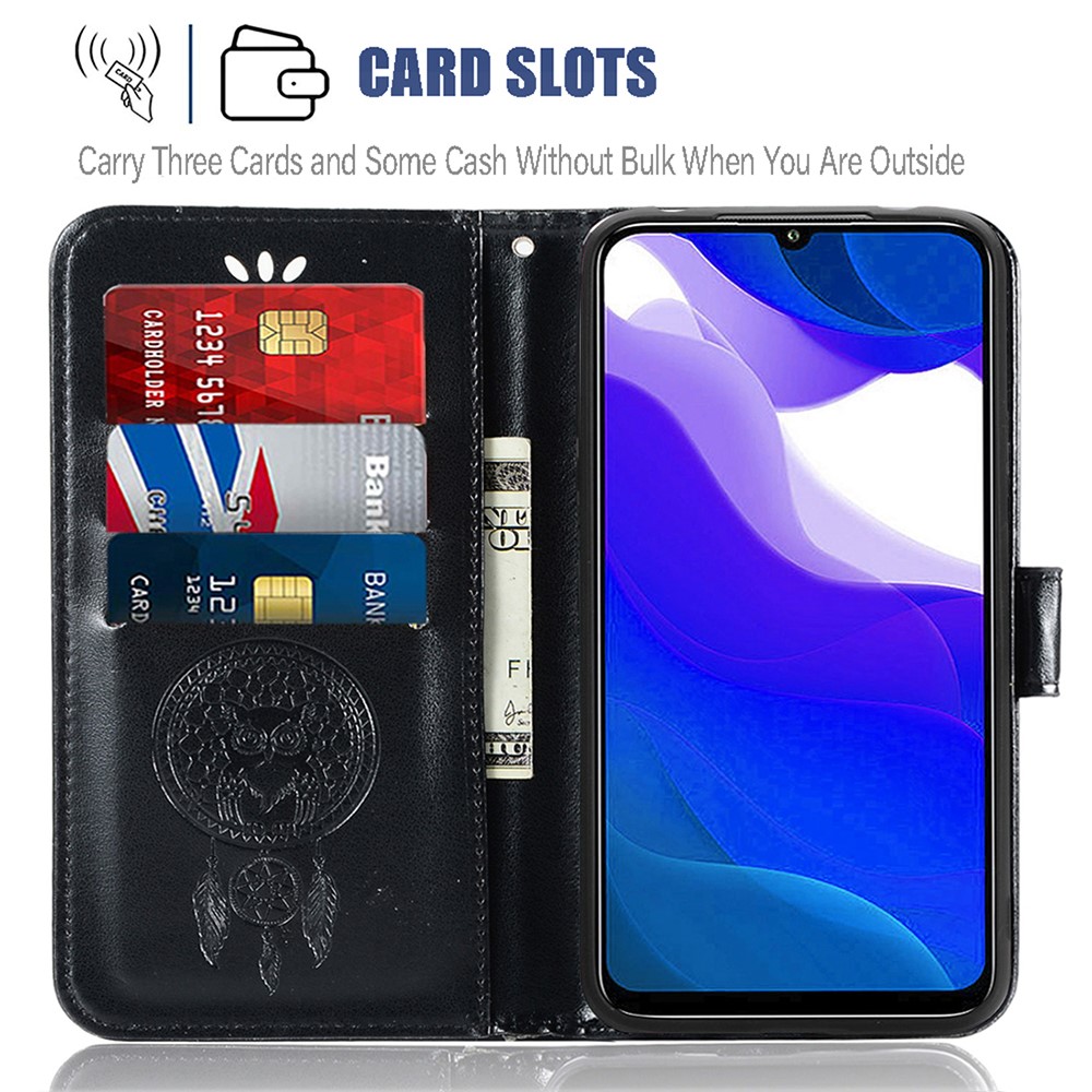 Dream Catcher and Owl Pattern Imprinting Leather Wallet Cell Phone Case with Stand for Xiaomi Redmi 9T/Poco M3/Redmi Note 9 4G (Qualcomm Snapdragon 662) - Black-4