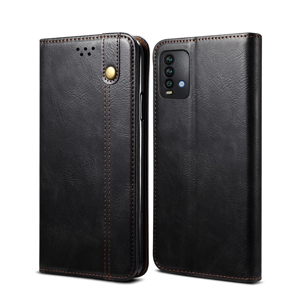 Precise Cut-Out Oil Wax Surface PU Leather+TPU Wallet Stand Phone Cover for Xiaomi Redmi Note 9 4G (Qualcomm Snapdragon 662) - Black-1