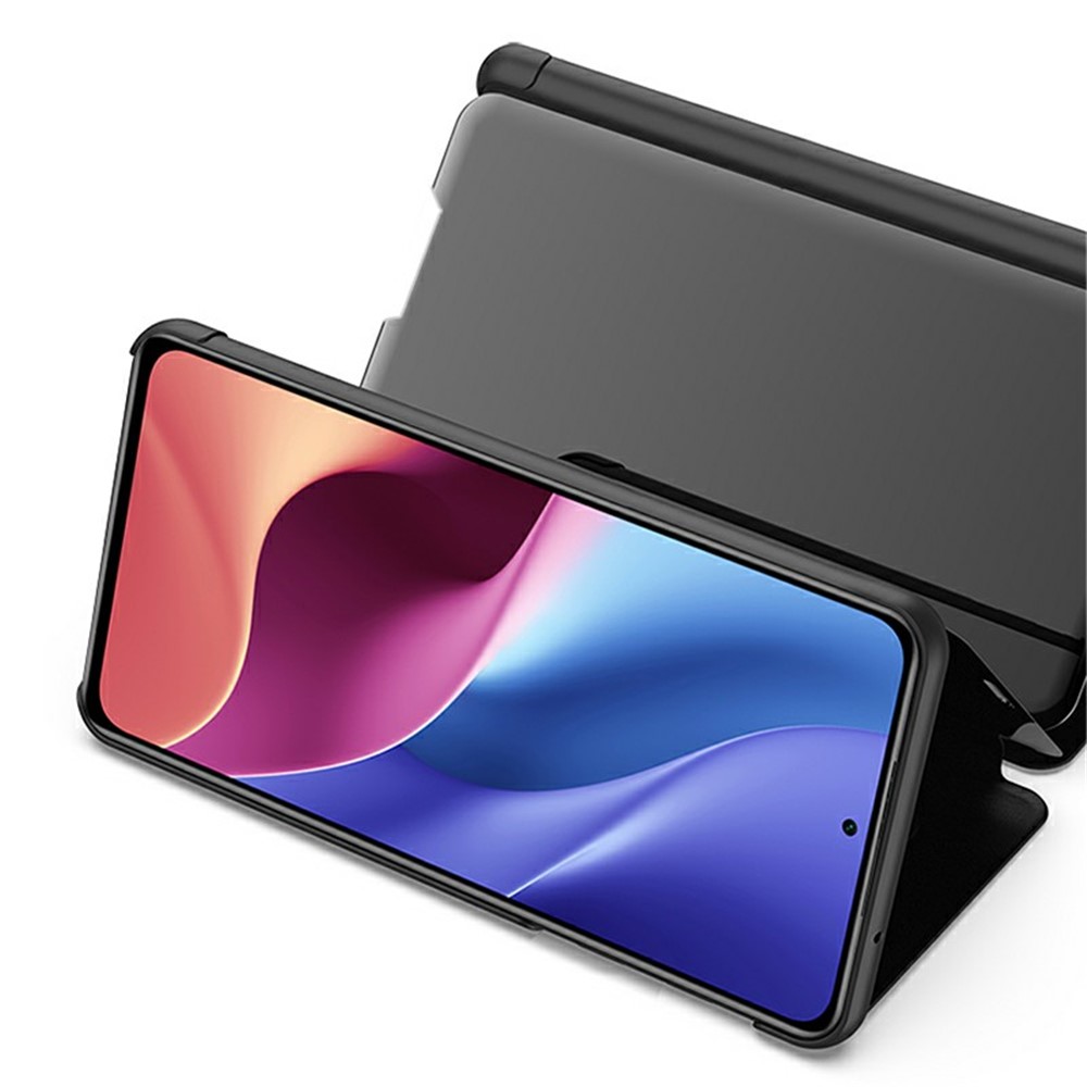 View Window Electroplated Mirror Surface Leather Shell Case with Stand for Xiaomi Redmi K40 / K40 Pro - Black-2