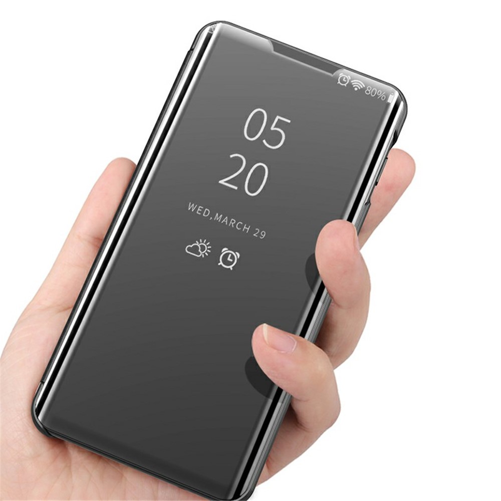 View Window Electroplated Mirror Surface Leather Shell Case with Stand for Xiaomi Redmi K40 / K40 Pro - Black-5