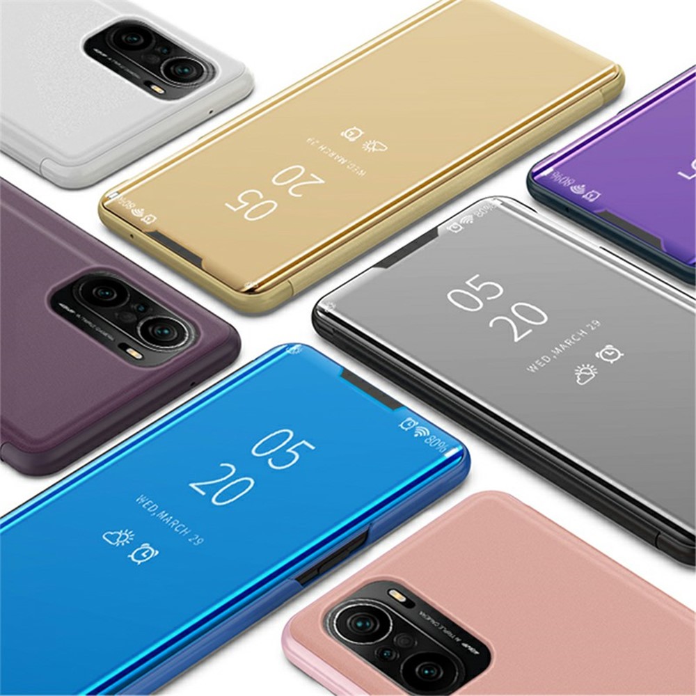 View Window Electroplated Mirror Surface Leather Shell Case with Stand for Xiaomi Redmi K40 / K40 Pro - Black-6