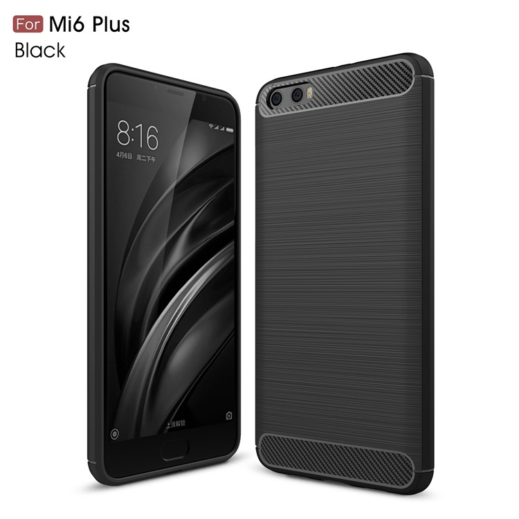 Carbon Fibre Brushed TPU Case for Xiaomi Mi 6 Plus - Black-1