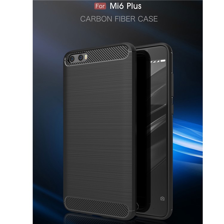 Carbon Fibre Brushed TPU Case for Xiaomi Mi 6 Plus - Black-2