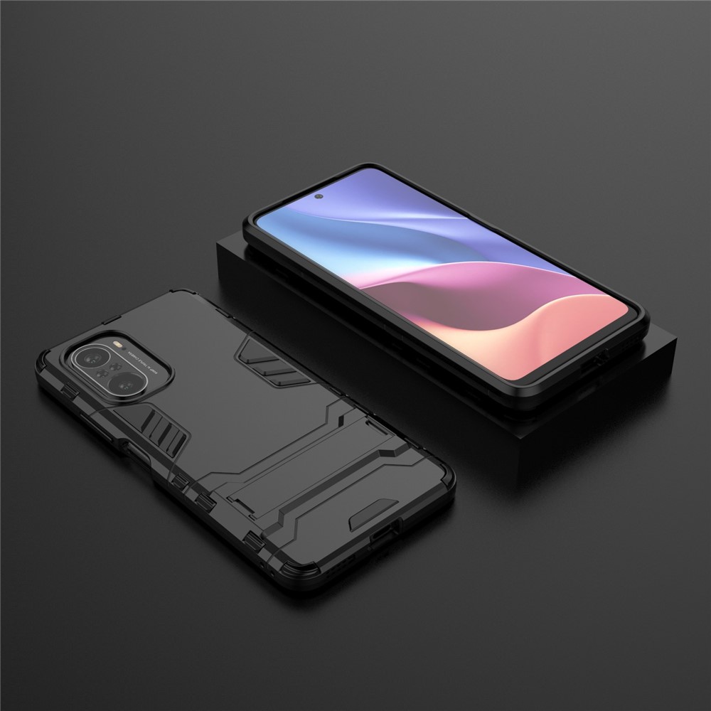 2 in 1 Kickstand Plastik + TPU Hybrid Telefon Zurück -deckungskoffer Für Xiaomi Redmi K40/Redmi K40 Pro/Poco F3/Mi 11i - Schwarz