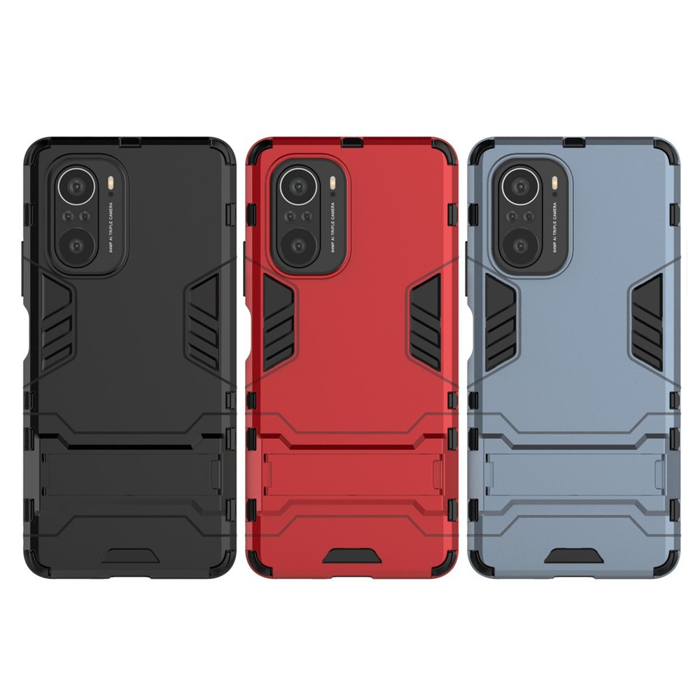 2 en 1 Kickstand Plastic + TPU Hybrid Téléphone Back Cover Cover Pour Xiaomi Redmi K40 / Redmi K40 Pro / Poco f3 / mi 11i - le Noir