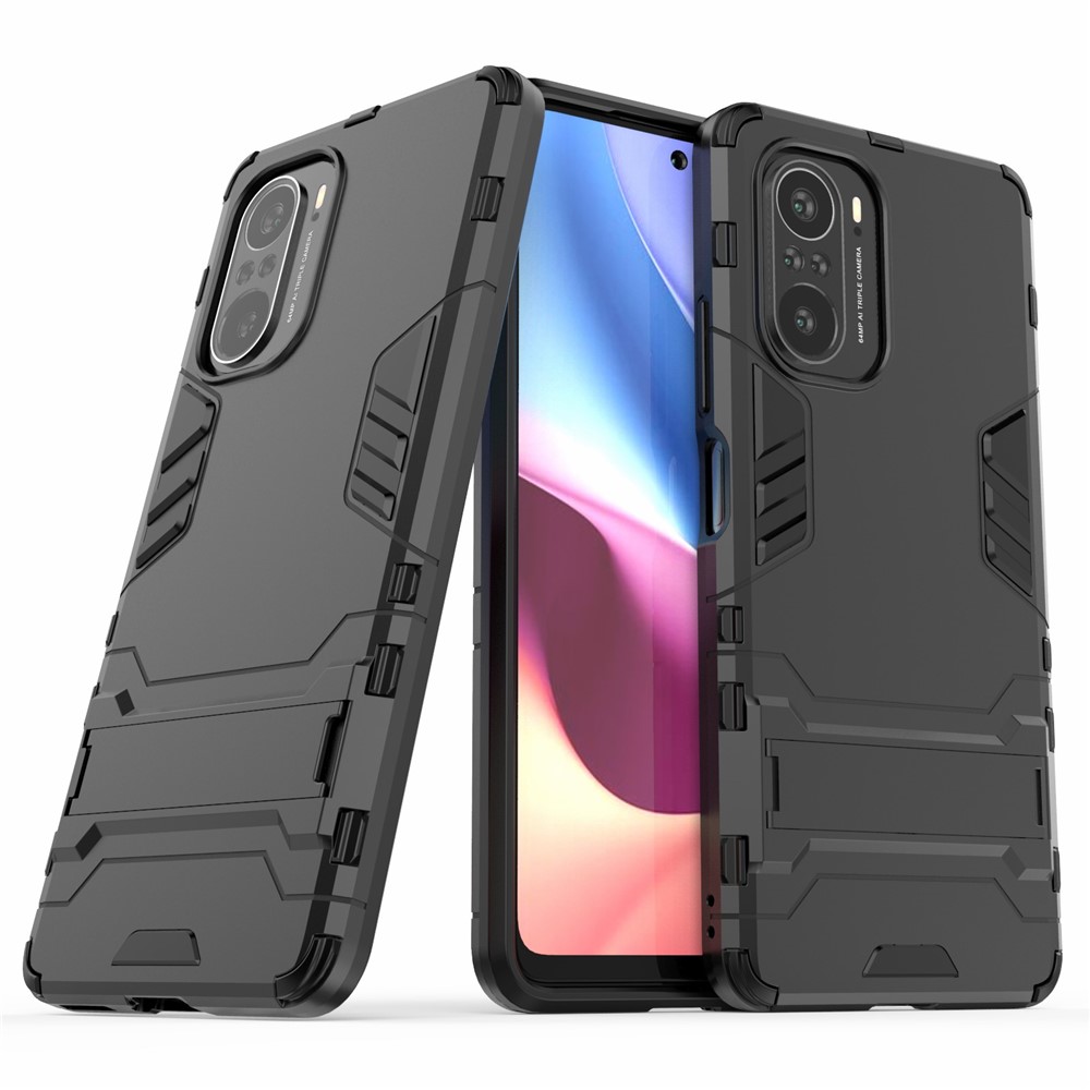 2 en 1 Kickstand Plastic + TPU Hybrid Téléphone Back Cover Cover Pour Xiaomi Redmi K40 / Redmi K40 Pro / Poco f3 / mi 11i - le Noir