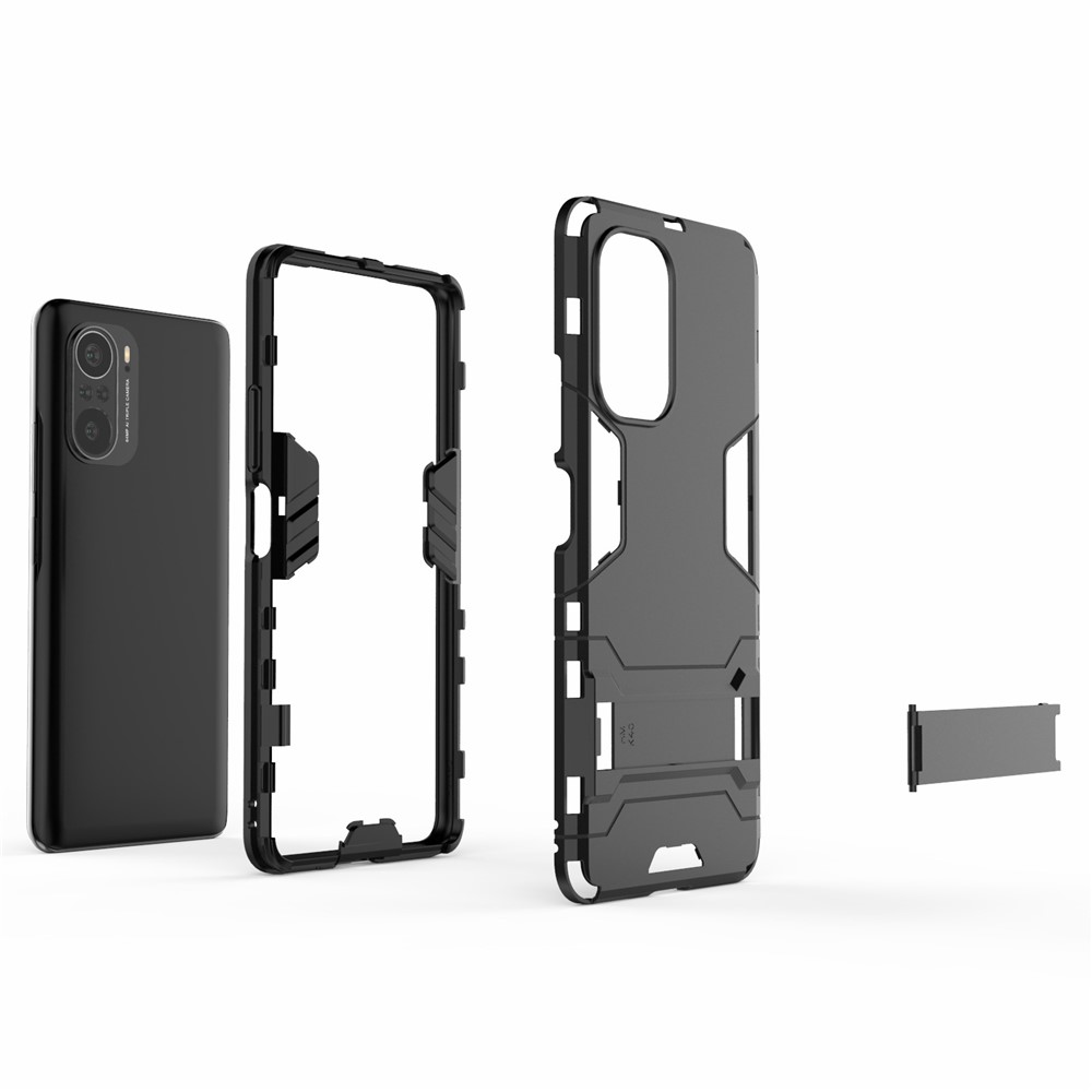 2 en 1 Kickstand Plastic + TPU Hybrid Téléphone Back Cover Cover Pour Xiaomi Redmi K40 / Redmi K40 Pro / Poco f3 / mi 11i - le Noir