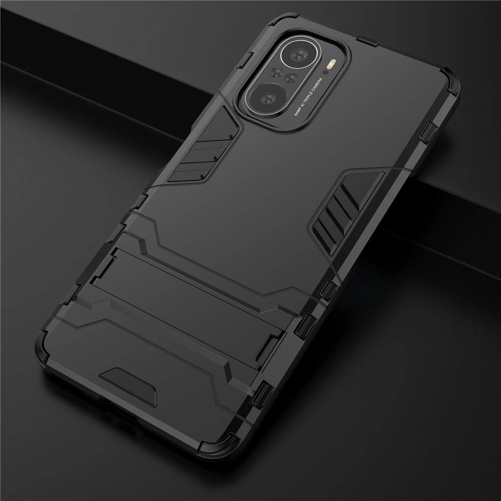 2 in 1 Kickstand Plastik + TPU Hybrid Telefon Zurück -deckungskoffer Für Xiaomi Redmi K40/Redmi K40 Pro/Poco F3/Mi 11i - Schwarz