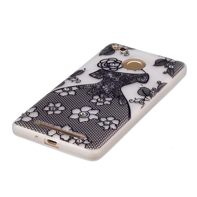Rhinestone Decoration Embossed Luminous TPU Case Accessory for Xiaomi Redmi 3s - Beautiful Skirt-2