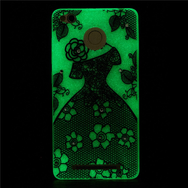 Rhinestone Decoration Embossed Luminous TPU Case Accessory for Xiaomi Redmi 3s - Beautiful Skirt-4