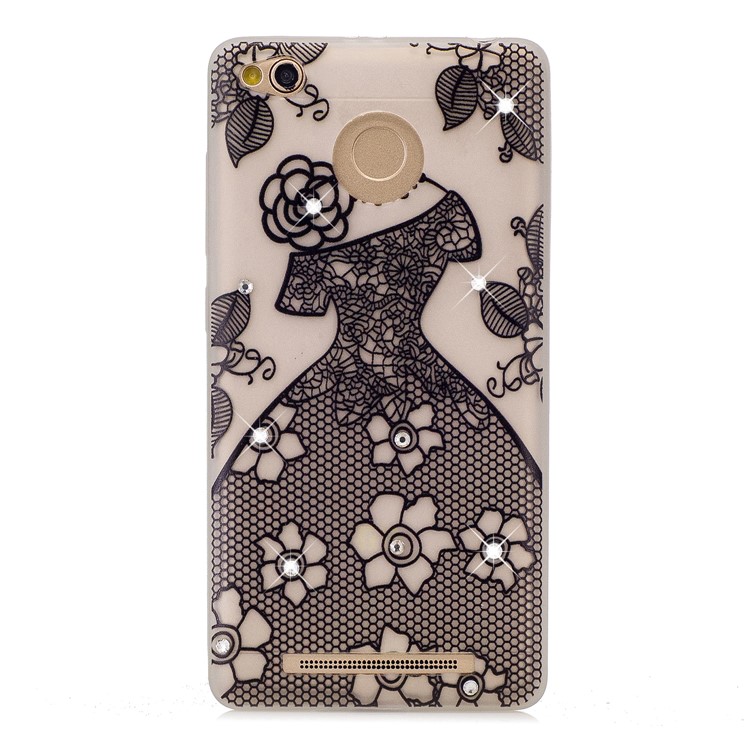Rhinestone Decoration Embossed Luminous TPU Case Accessory for Xiaomi Redmi 3s - Beautiful Skirt-5