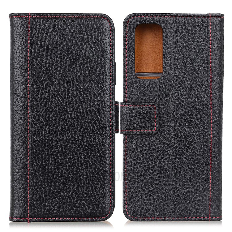 Contrast Color Litchi Texture PU Leather Phone Case Shell for Xiaomi Redmi Note 10 4G/Note 10S - Black-1