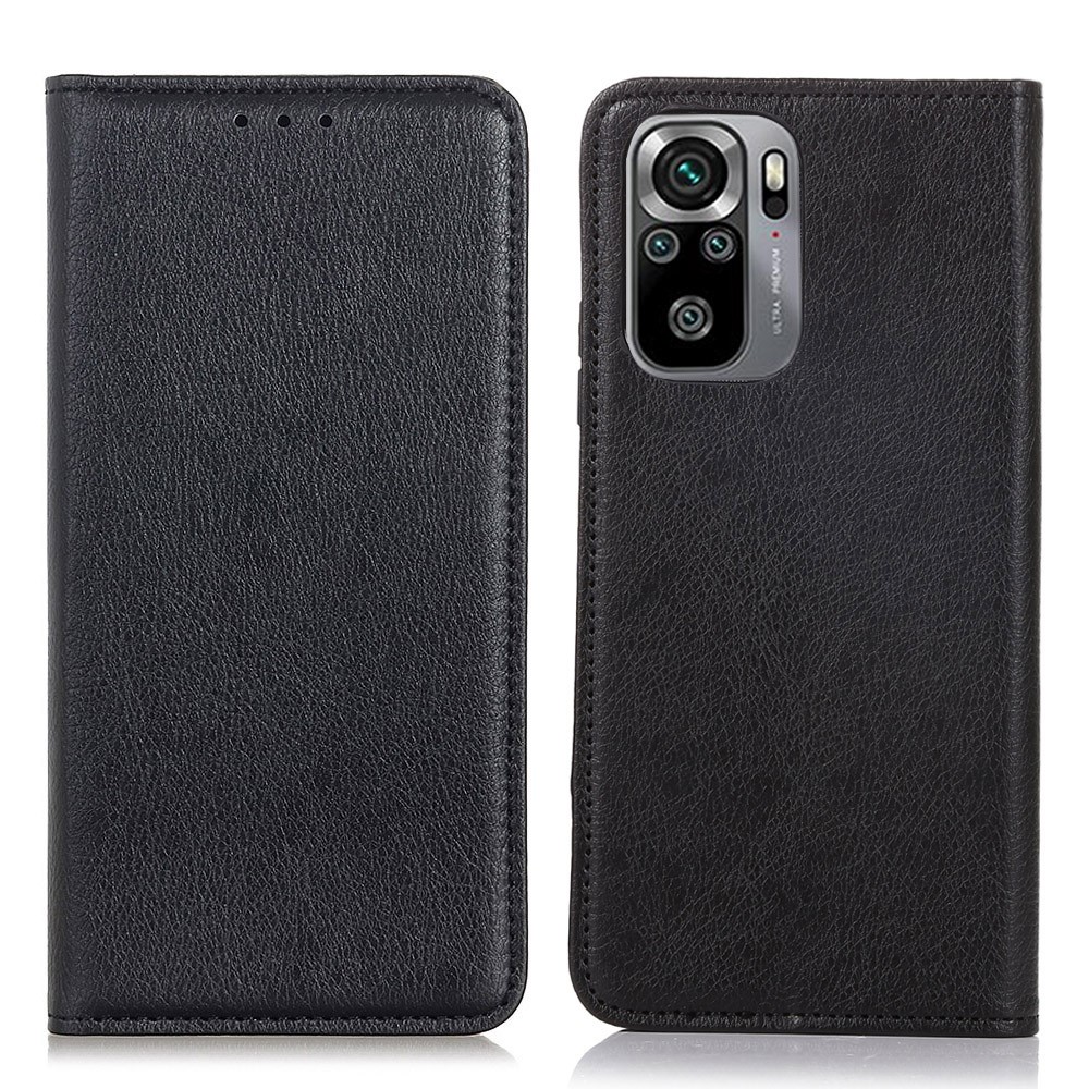 Auto-absorbed Litchi Texture Split Leather Wallet Stand Case Cover for Xiaomi Redmi Note 10 4G/Note 10S - Black-1