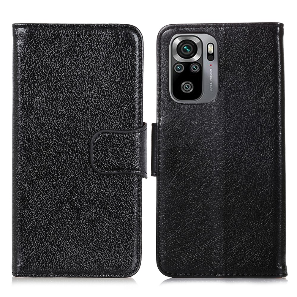 Nappa Texture Split Leather Wallet Stand Phone Cover Shell for Xiaomi Redmi Note 10 4G/Note 10S - Black-1