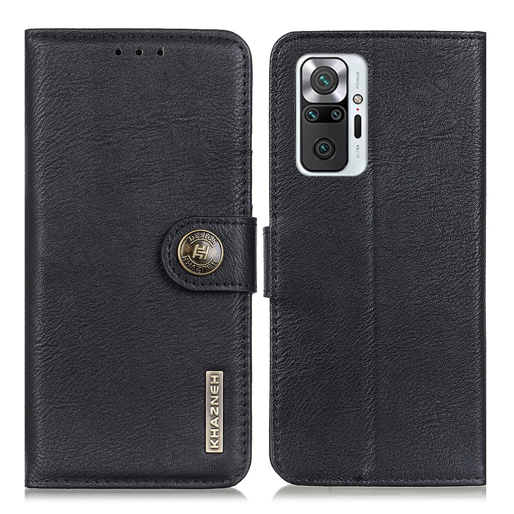 KHAZNEH Magnetic Buckle Design Wallet PU Leather Phone Stand Shell Case for Xiaomi Redmi Note 10 Pro - Black-1