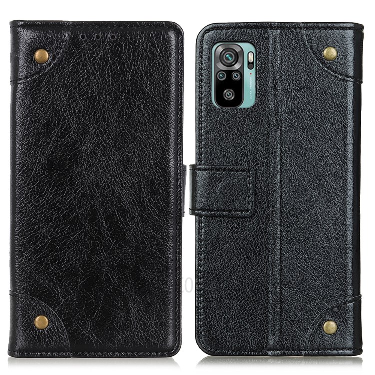 Nappa Texture Leather Phone Case Wallet Stand for Xiaomi Redmi Note 10 4G / Note 10S - Black-1