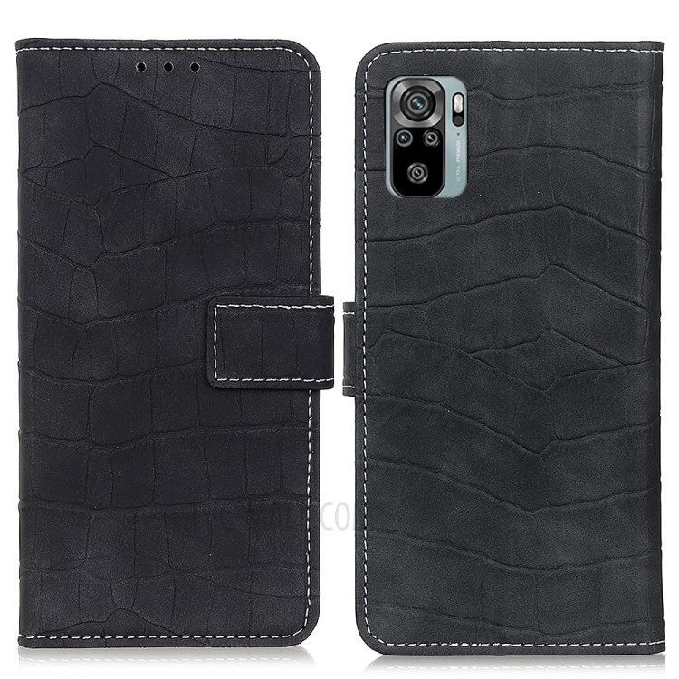 Crocodile Surface PU Leather TPU Phone Case Wallet Stand for Xiaomi Redmi Note 10 4G / Note 10S - Black-1