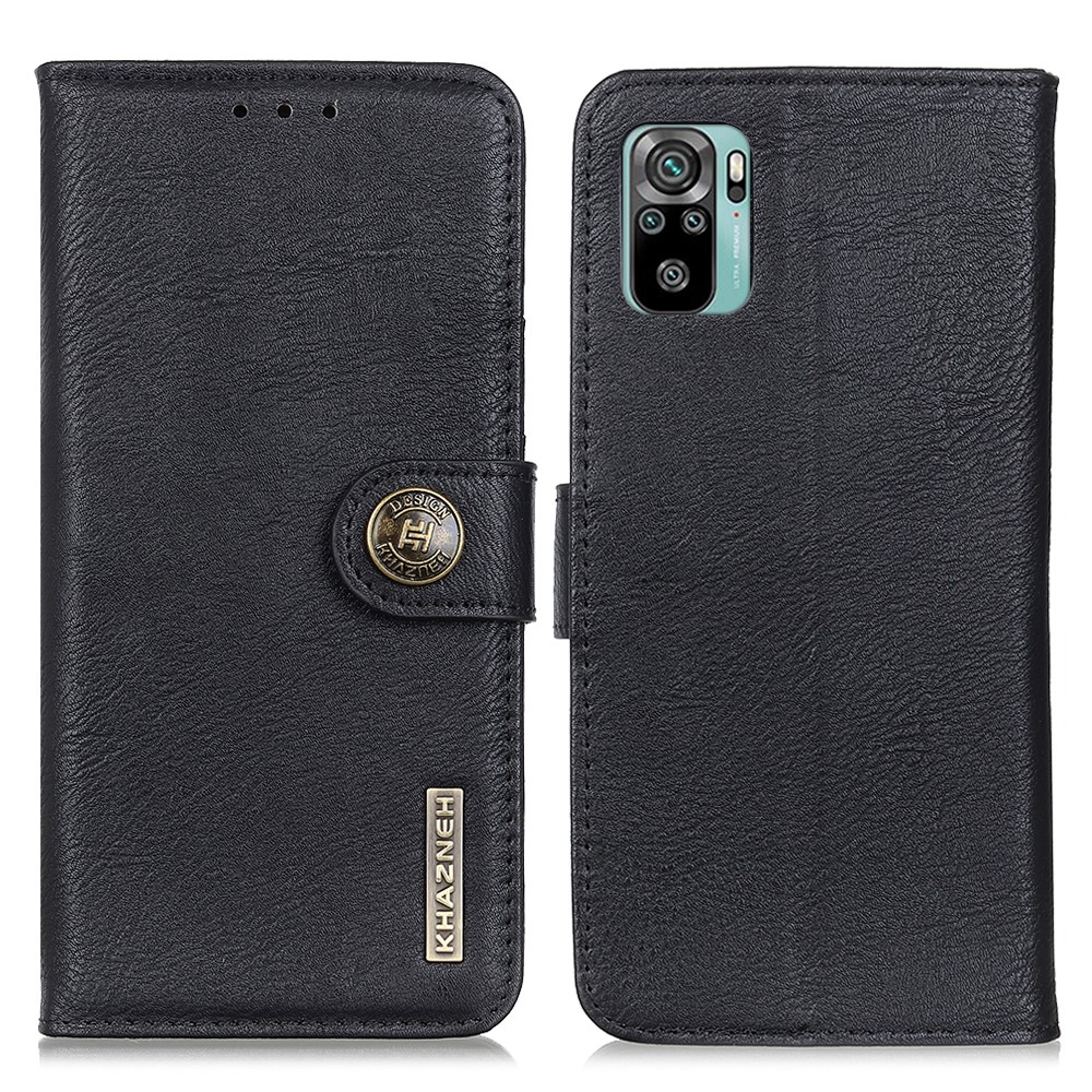 KHAZNEH Leather Phone Case Magnetic Clasp Wallet Stand for Xiaomi Redmi Note 10 4G / Note 10S - Black-1