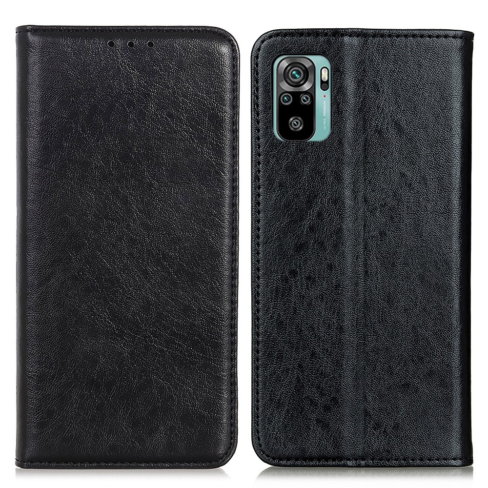 Crazy Horse Texture Auto-absorbed Wallet Stand PU Leather Phone Shell Case for Xiaomi Redmi Note 10S / Redmi Note 10 4G - Black-1