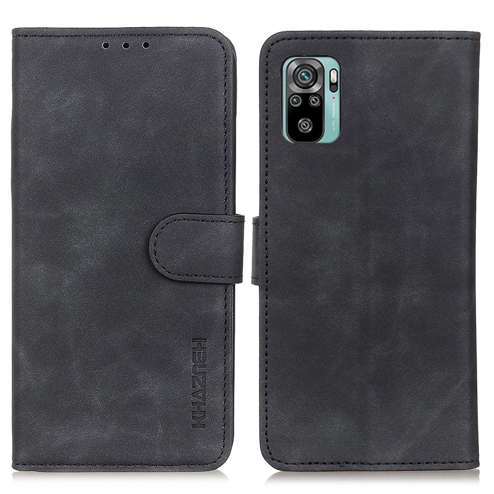 KHAZNEH Wallet Design Retro Style Folio Flip PU Leather Case Shell for Xiaomi Redmi Note 10 4G / Note 10S - Black-1