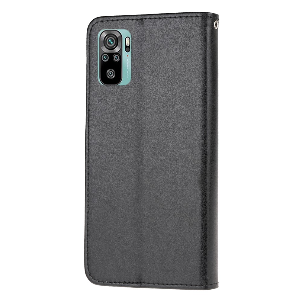 Imprint Butterfly Flower Leather Wallet Stand Phone Cover for Xiaomi Redmi Note 10S / Redmi Note 10 4G - Black-3