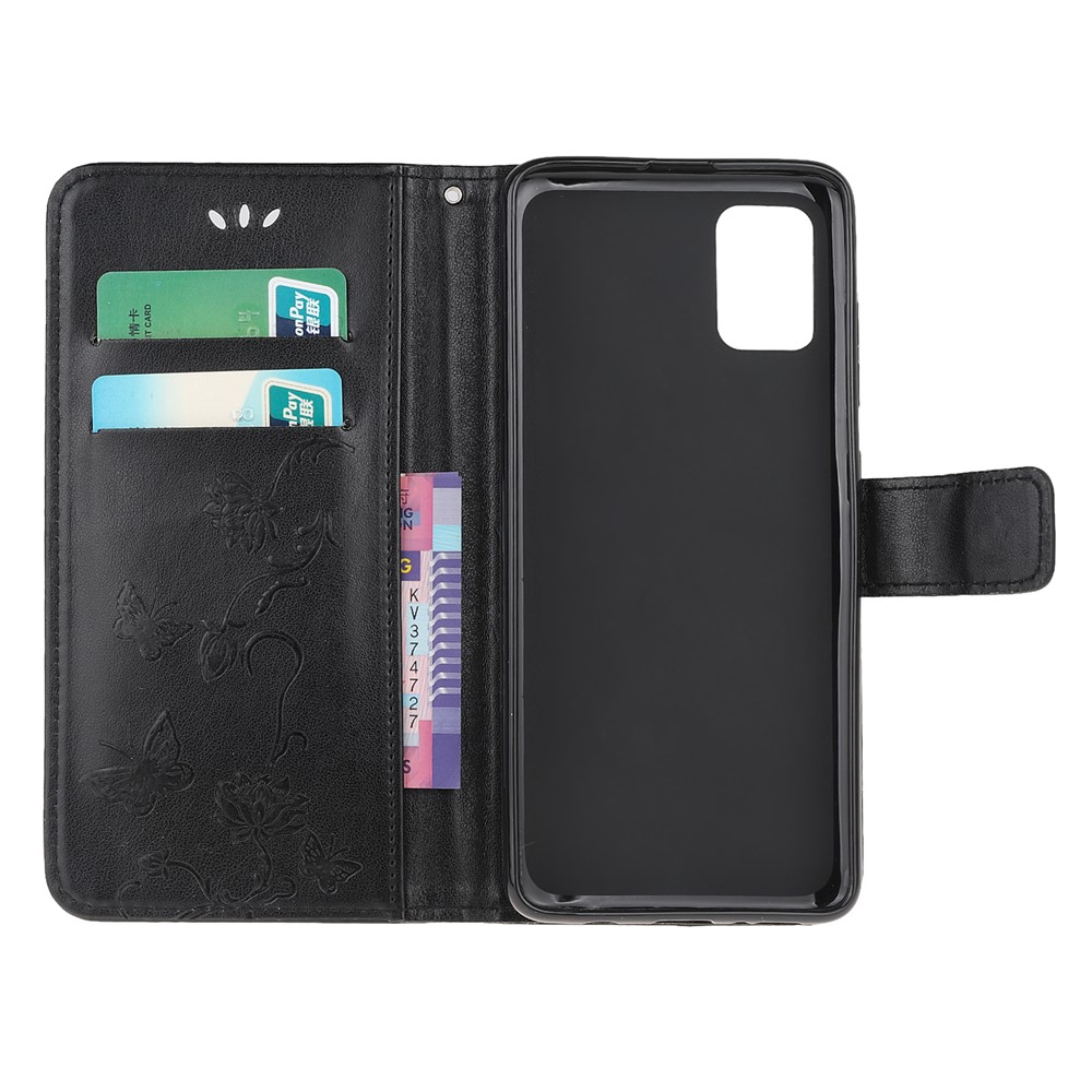 Imprint Butterfly Flower Leather Wallet Stand Phone Cover for Xiaomi Redmi Note 10S / Redmi Note 10 4G - Black-5