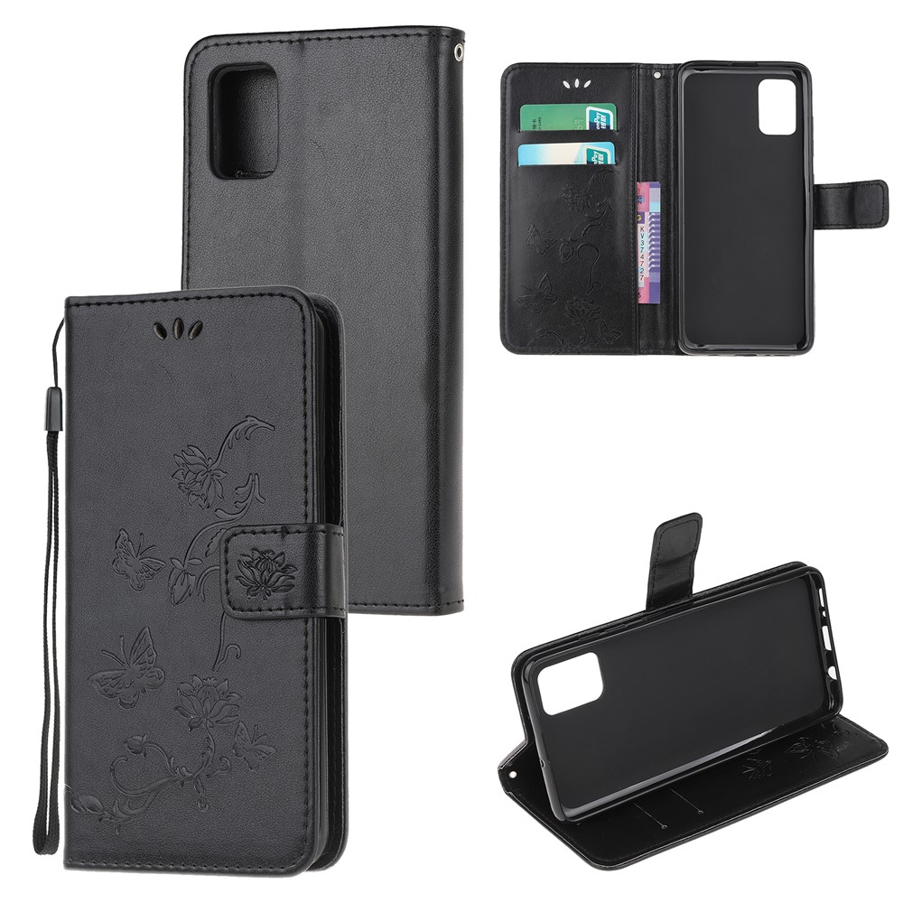 Imprint Butterfly Flower Leather Wallet Stand Phone Cover for Xiaomi Redmi Note 10S / Redmi Note 10 4G - Black-6