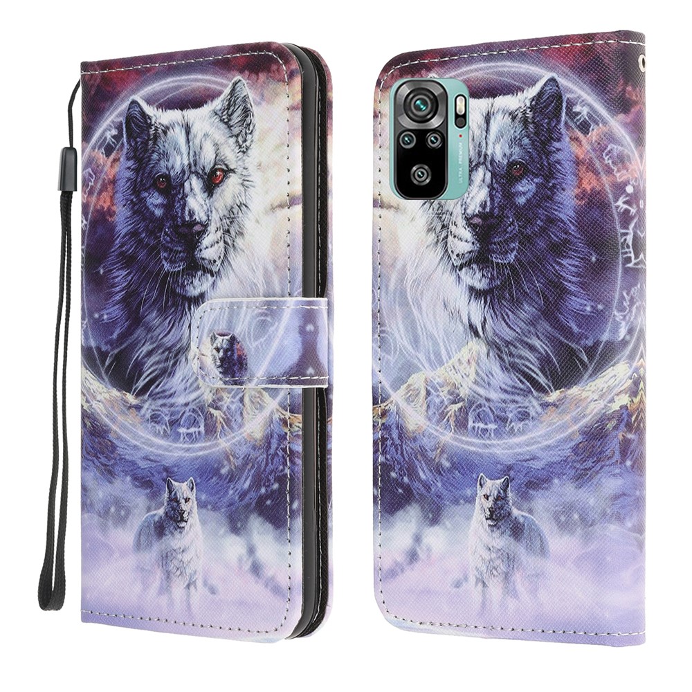 3D Pattern Printing Cross Texture Leather Wallet Stand Case Shell for Xiaomi Redmi Note 10 4G / Note 10S - Wolf-1
