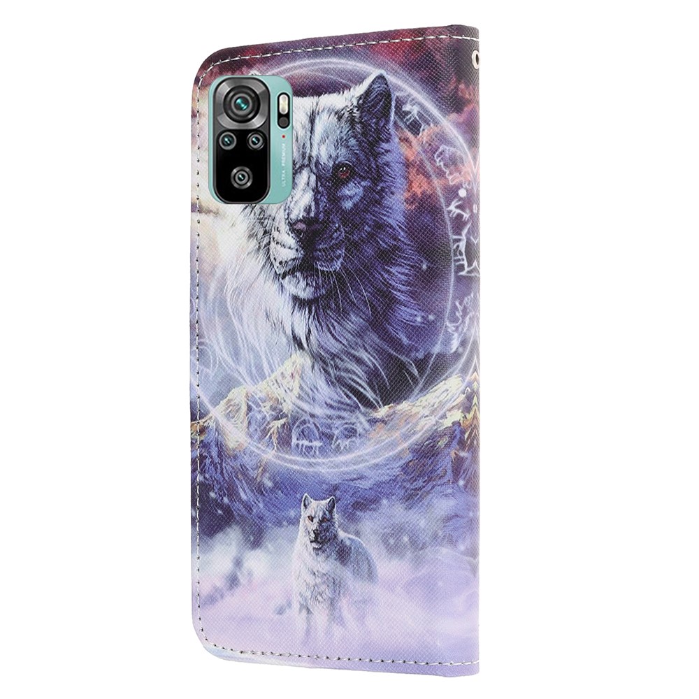 3D Pattern Printing Cross Texture Leather Wallet Stand Case Shell for Xiaomi Redmi Note 10 4G / Note 10S - Wolf-2