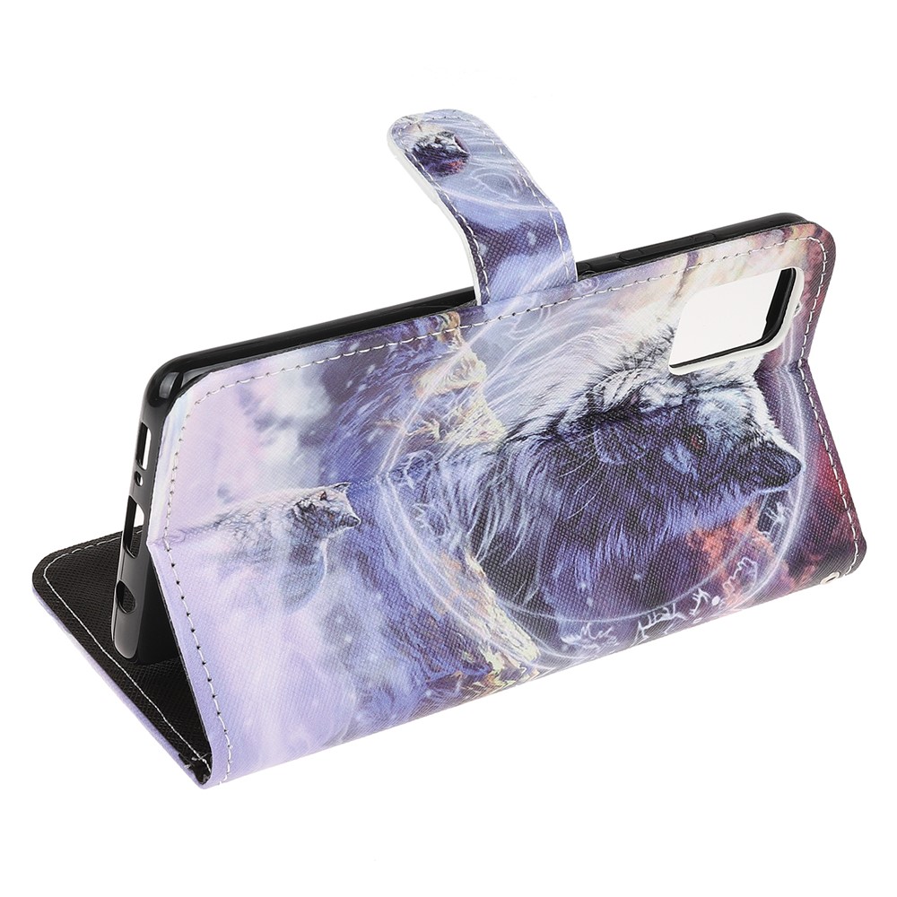 3D Pattern Printing Cross Texture Leather Wallet Stand Case Shell for Xiaomi Redmi Note 10 4G / Note 10S - Wolf-3