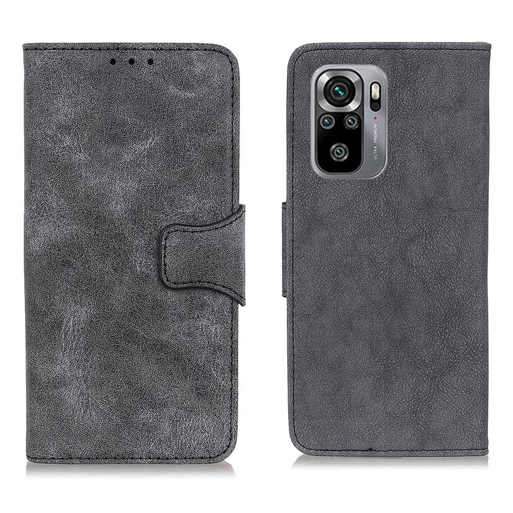 Vintage Style Split Leather Wallet Stand Mobile Phone Cover Case for Xiaomi Redmi Note 10 4G / Note 10S - Grey-1