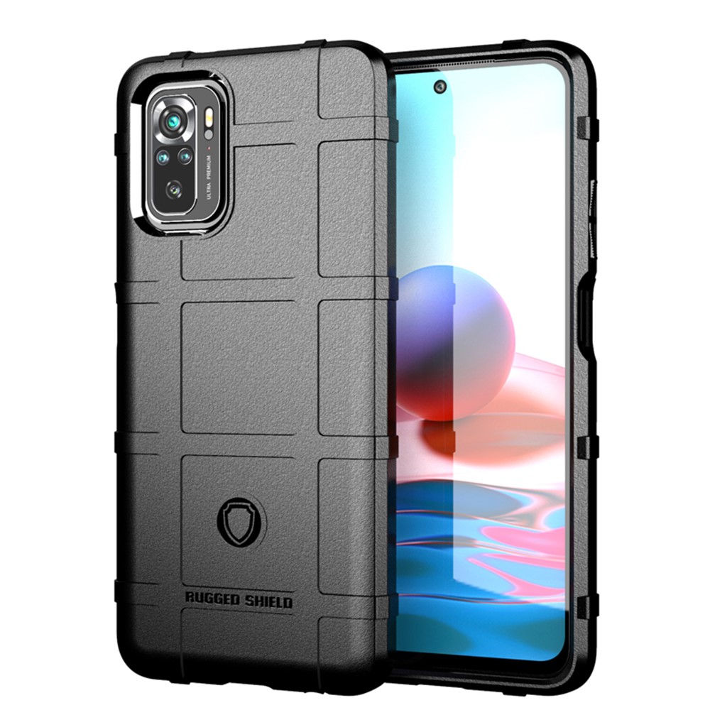For Xiaomi Redmi Note 10 4G/Note 10S Shock-Absorbed Rugged Square Grid Skin TPU Back Case - Black-1