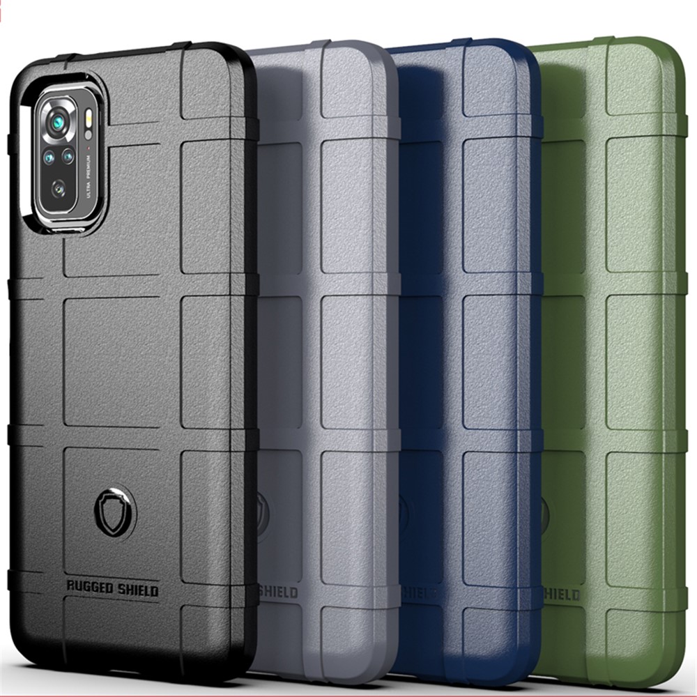 For Xiaomi Redmi Note 10 4G/Note 10S Shock-Absorbed Rugged Square Grid Skin TPU Back Case - Black-3